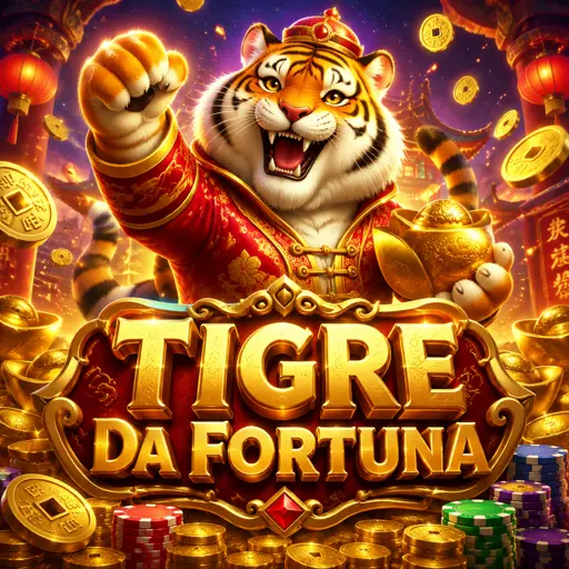 Screenshot do slot Fortune Tiger mostrando a grade de símbolos e o tigre dourado em destaque