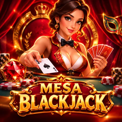 Mesa de blackjack ao vivo com sete assentos e cartas distribuídas pelo dealer